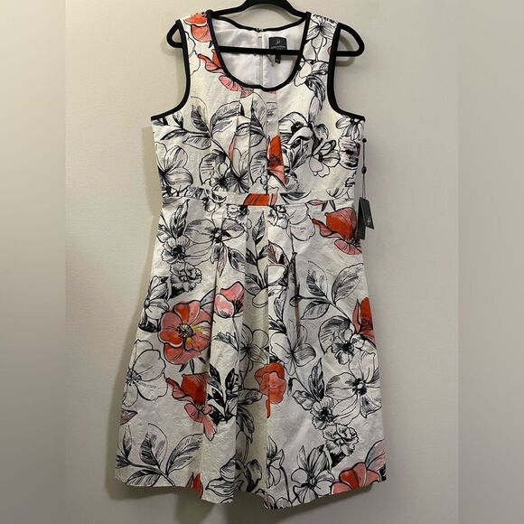 NWT Adrianna Papell Floral Deco Pleated Mini Dress - 14‎ - Picture 1 of 12
